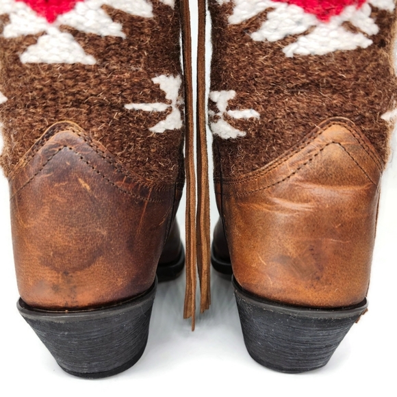 Laredo Bailey Honey Brown Leather Woven Southwestern Print Western Cowboy Boots - Picture 8 of 15